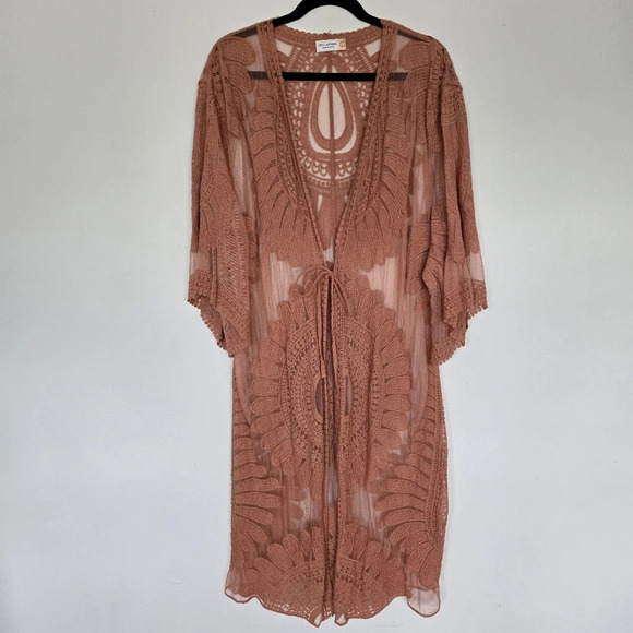 Style Apparel Sheer Lace Kimono Coverup Women's L Boho Festival Hippie Artsy - Picture 3 of 11